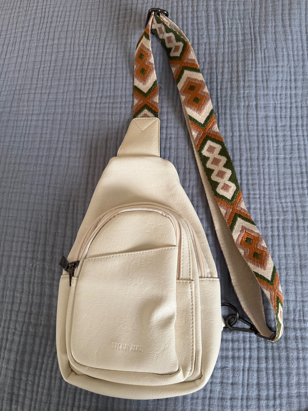 Cream Boho Sling Crossbody Bag Woven Strap